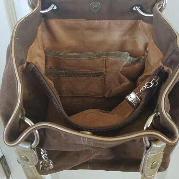 Vintage Y2K brown suede gold bling rhinestone Kathy Van Zeeland purse